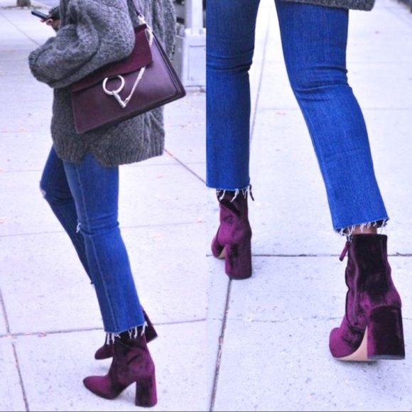 Steve Madden Velvet Block Heel Ankle Boot - Picture 2 of 8